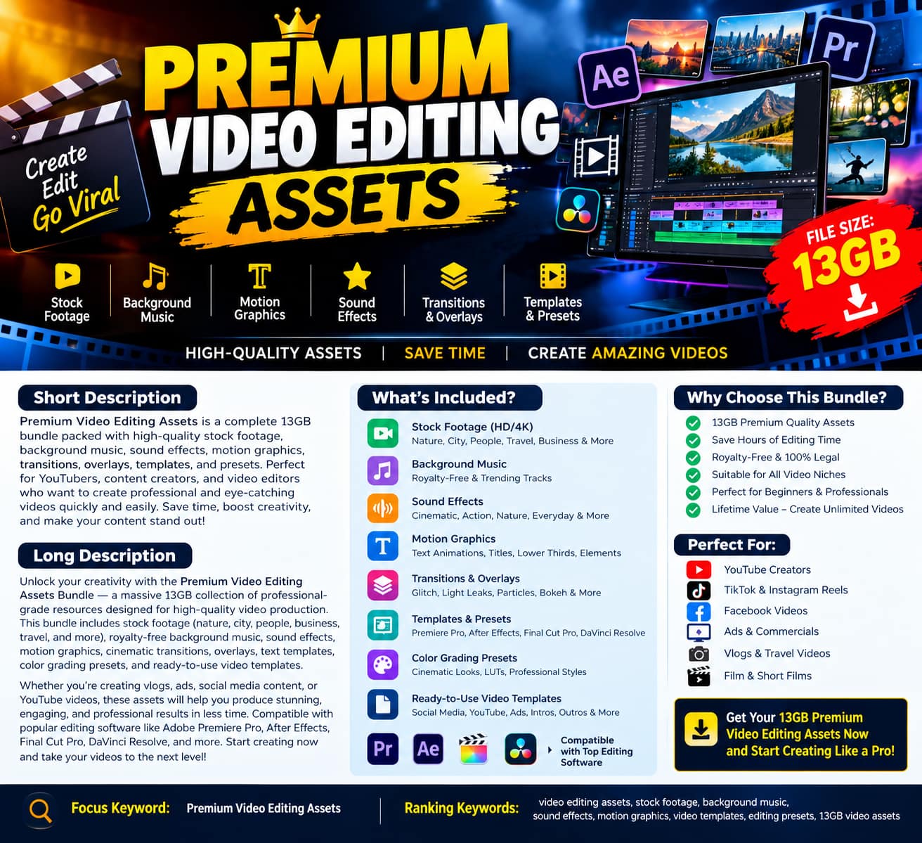 Premium Video Editing Assets Bundle – 13GB | Professional Editing Resources